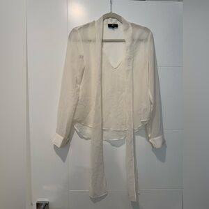Chic Cream Women's Blouse with Tie Detail